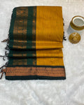 Mustard Yellow Colour Gadwal Cotton Silk Saree