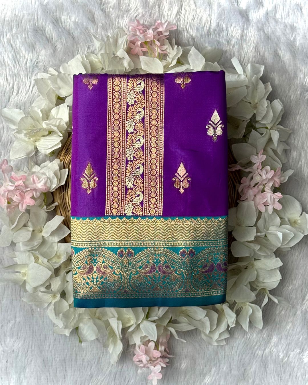 Purple Colour Semi Silk Contrast Border Zari Saree