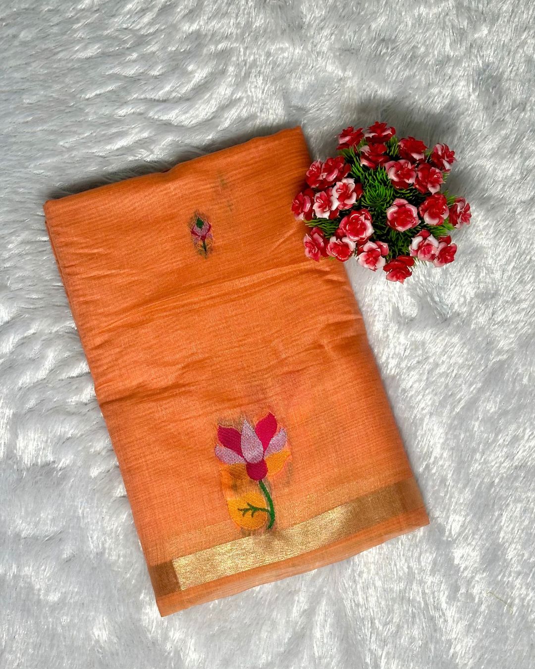 Orange Colour Jamdani Cotton Saree