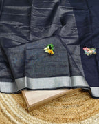 Navy Blue Colour Jute Cotton Saree