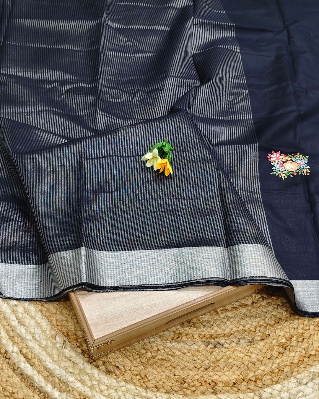 Navy Blue Colour Jute Cotton Saree