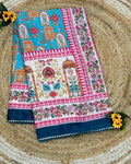 Turquoise Blue Colour Digital Patchwork Printed Saree