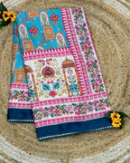 Turquoise Blue Colour Digital Patchwork Printed Saree