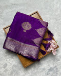 Purple Colour Shimmer Georgette Saree With Swarovski Work