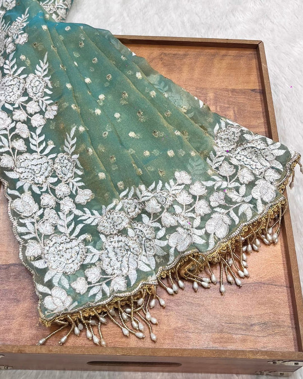 Peacock Blue Colour Shimmer Fandy Saree