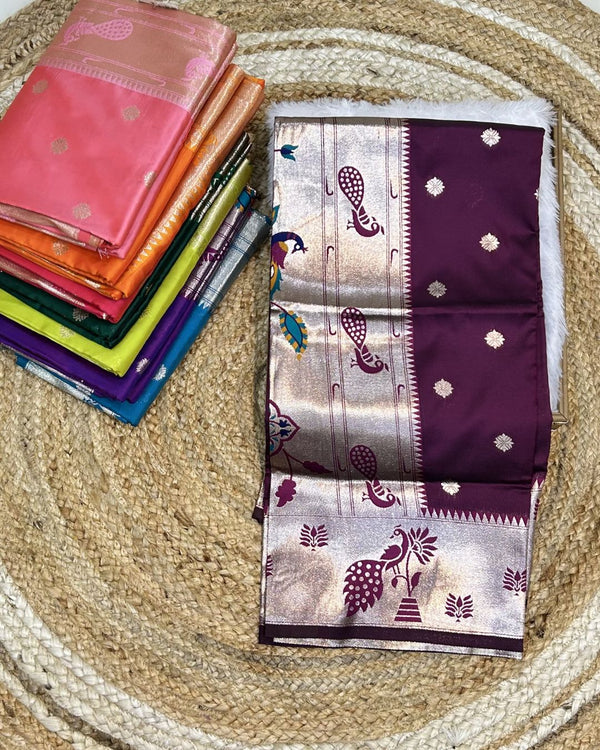 Wine Colour Silk Paithani Saree