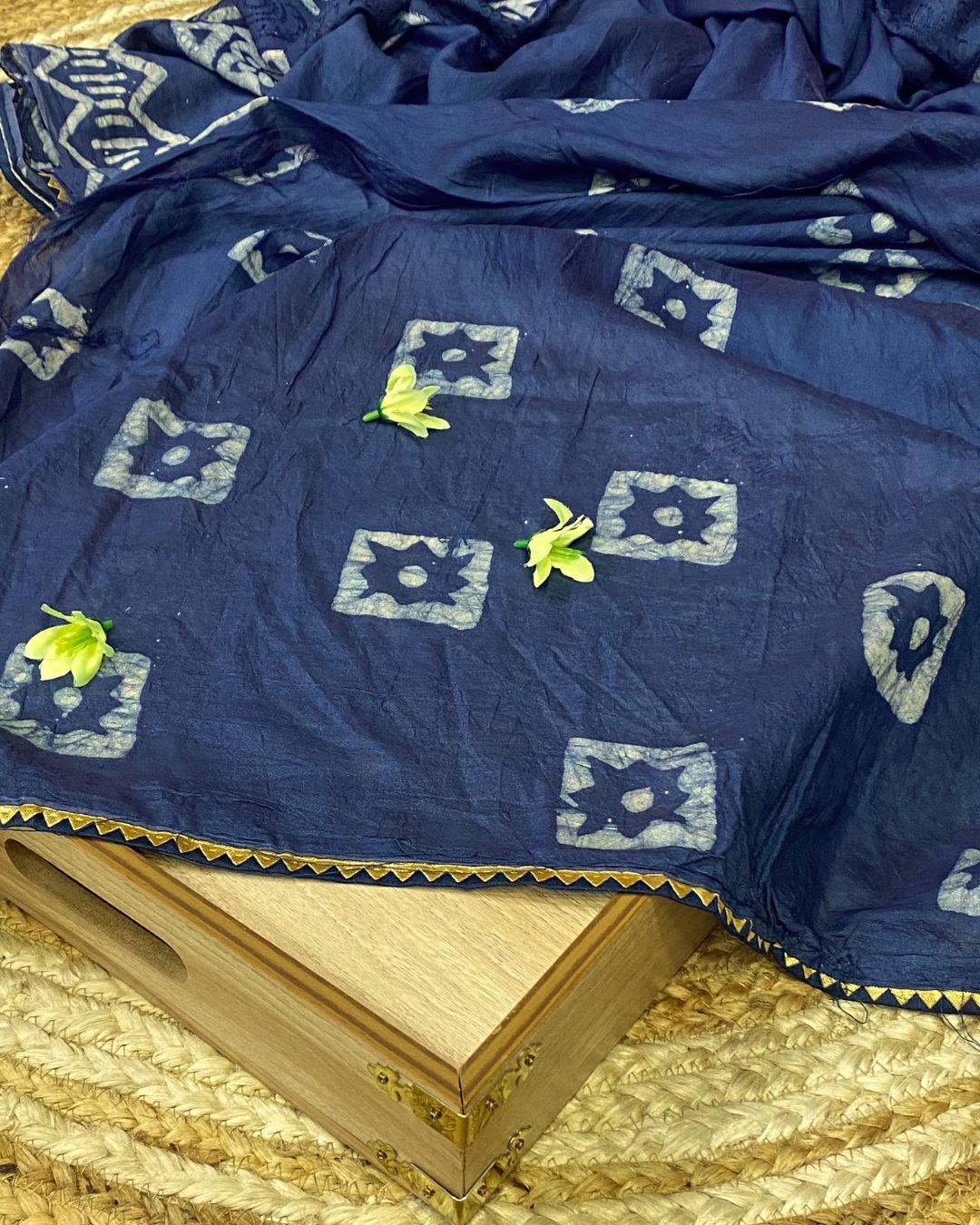 Indigo Colour Batik Cotton Saree