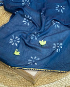 Petrol Blue Colour Batik Cotton Saree
