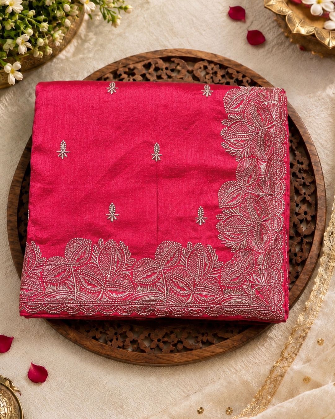 Pink Colour Vichitra Silk Thread Wok Border Design Saree