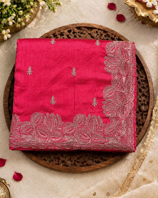 Pink Colour Vichitra Silk Thread Wok Border Design Saree