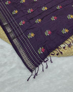 Purple Colour Katha Work Cotton Saree