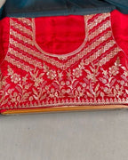 Peacock Green Colour Art Silk Work Saree with Contrast Blouse