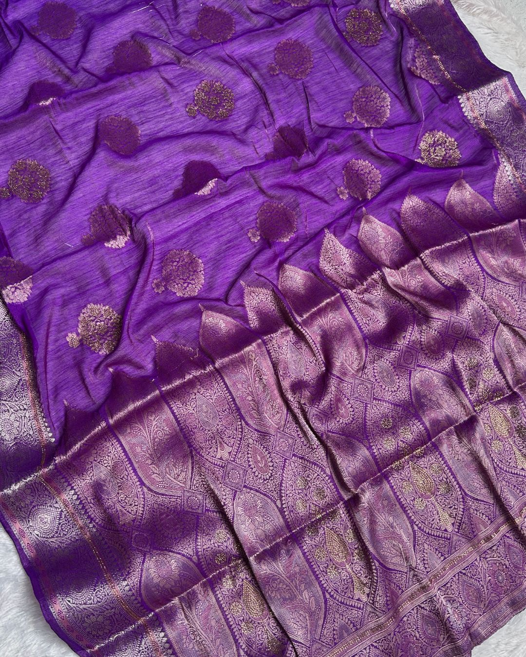 Purple Colour Shimmer Georgette Saree With Swarovski Work