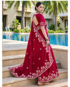 Cherry Pink Colour Vichitra Silk Cut Wok Border Saree