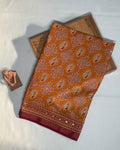 Mustard Yellow  Colour Ajrakh Print Mirror work Saree