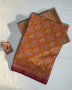 Mustard Yellow  Colour Ajrakh Print Mirror work Saree