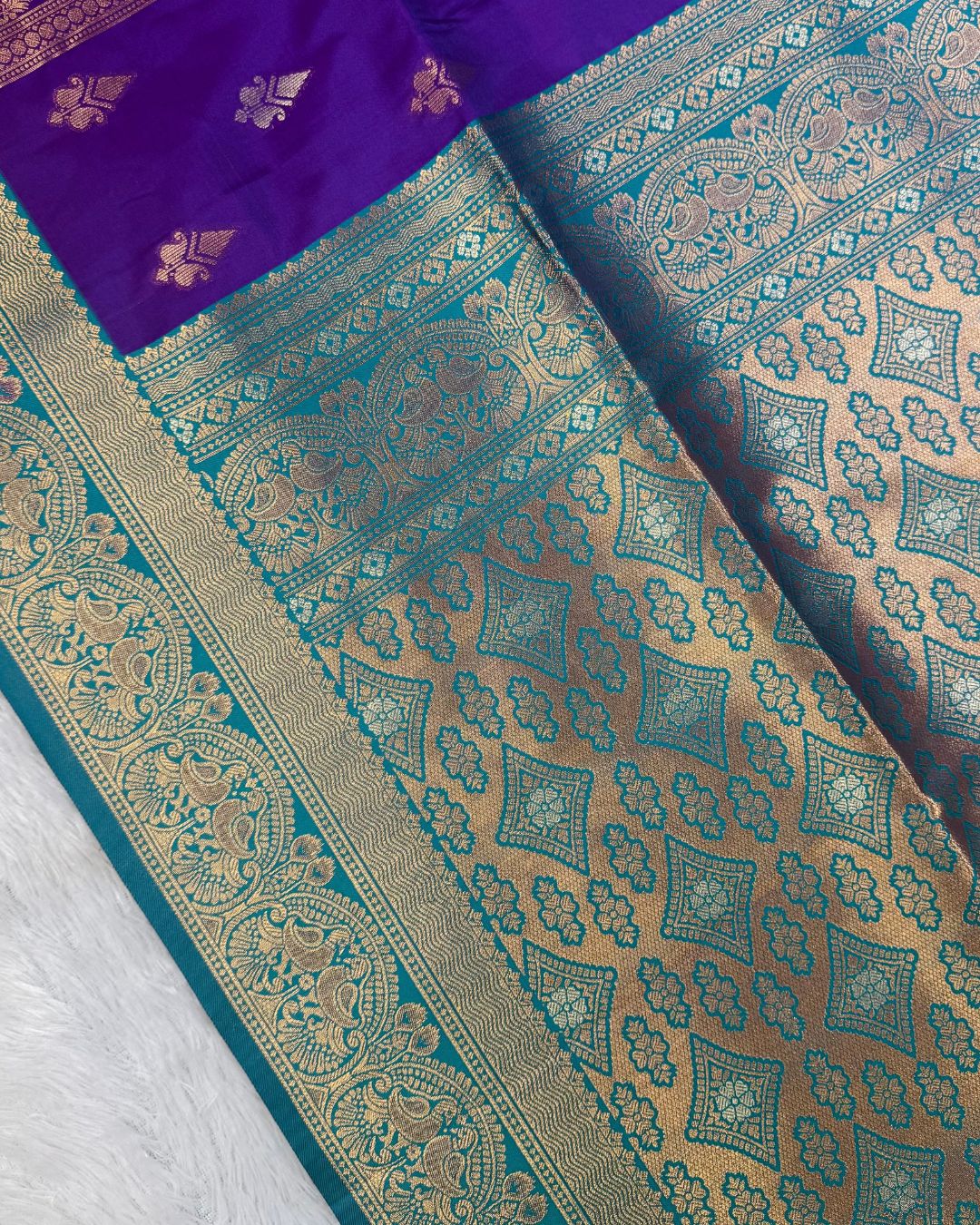 Purple Colour Semi Silk Contrast Border Zari Saree
