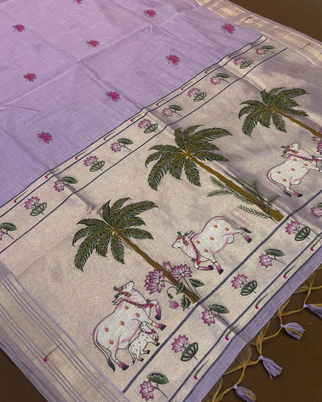 Lavender Colour Thread work Cotton Saree