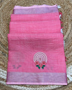Dusty Peach Pink Colour Linen Cotton Saree