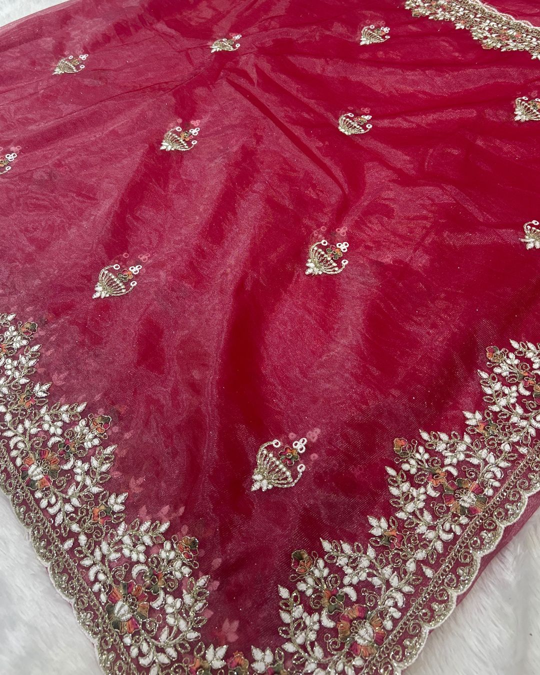Pink Colour Soft Net Cutwork border Saree