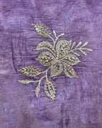 Lavender Colour Crunchy Silk Thread Work Saree