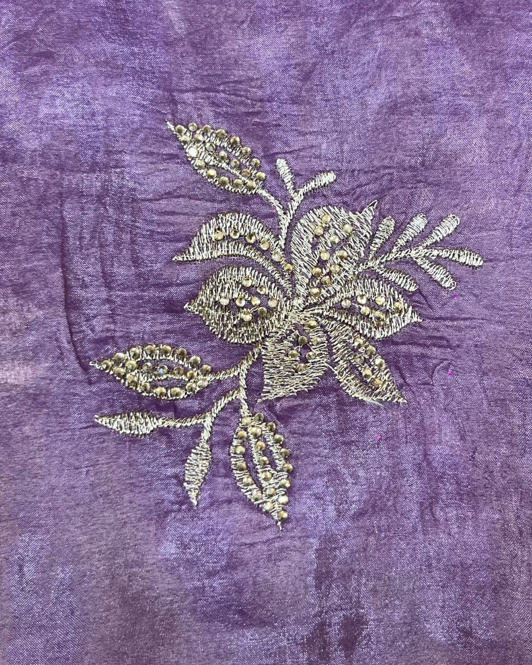 Lavender Colour Crunchy Silk Thread Work Saree