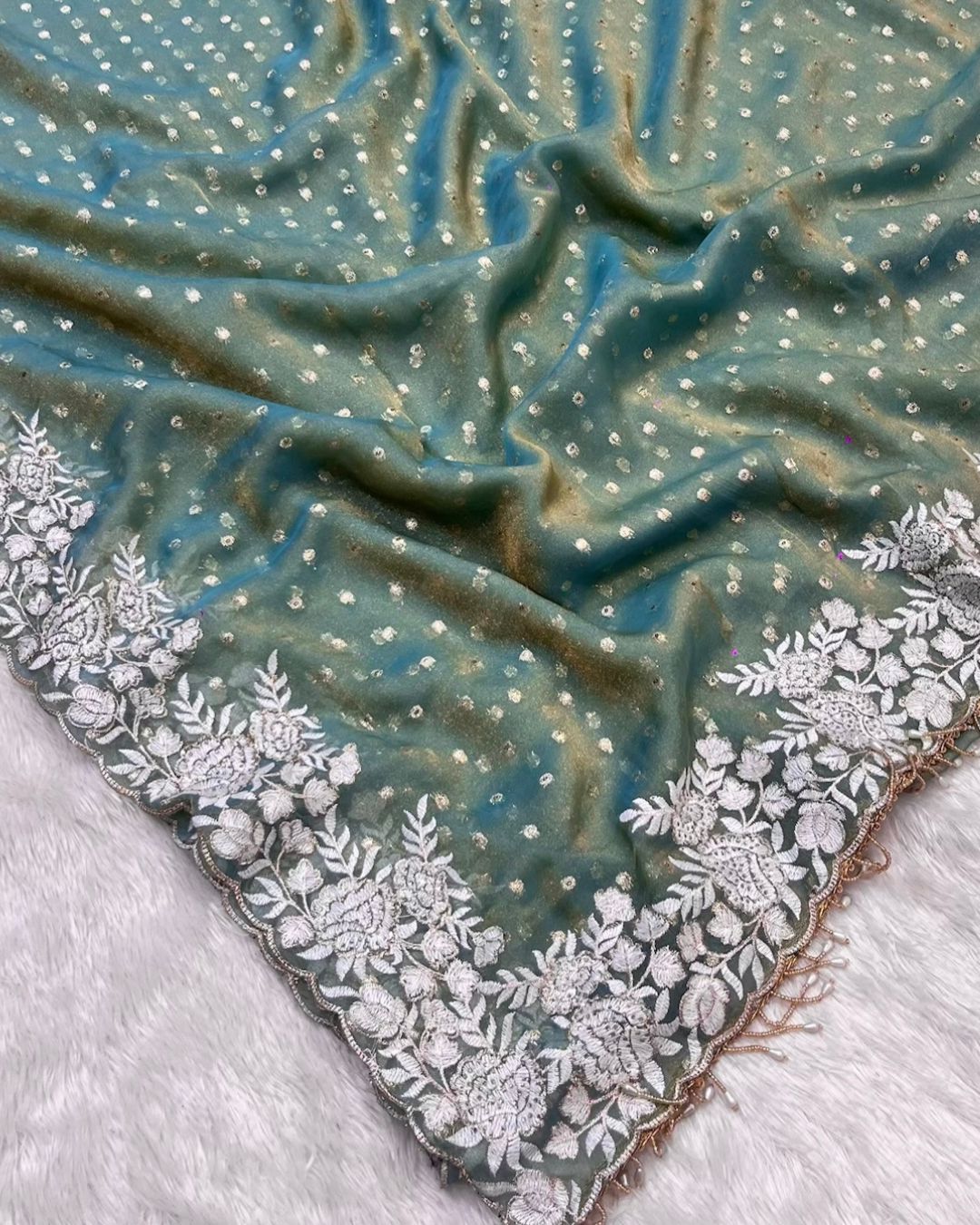 Peacock Blue Colour Shimmer Fandy Saree