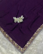 Purple Colour Chiffon Saree With Contrast Blouse