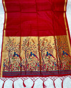 Red Colour Cotton Jamdani Saree with Sequin Work