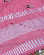 Dusty Peach Pink Colour Linen Cotton Saree