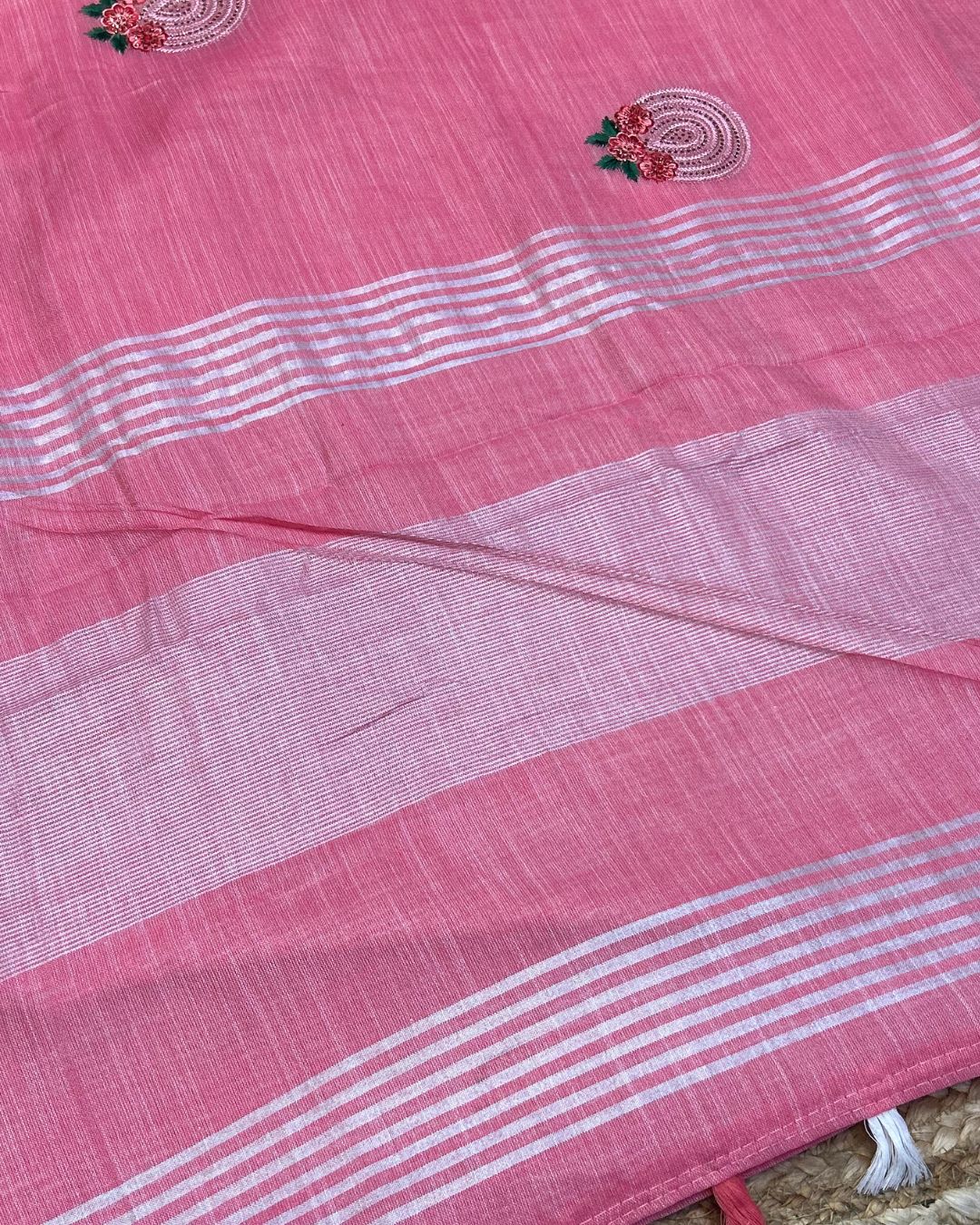 Dusty Peach Pink Colour Linen Cotton Saree