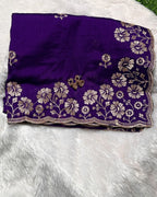 Purple Colour Vichitra Silk Cut Wok Border Saree