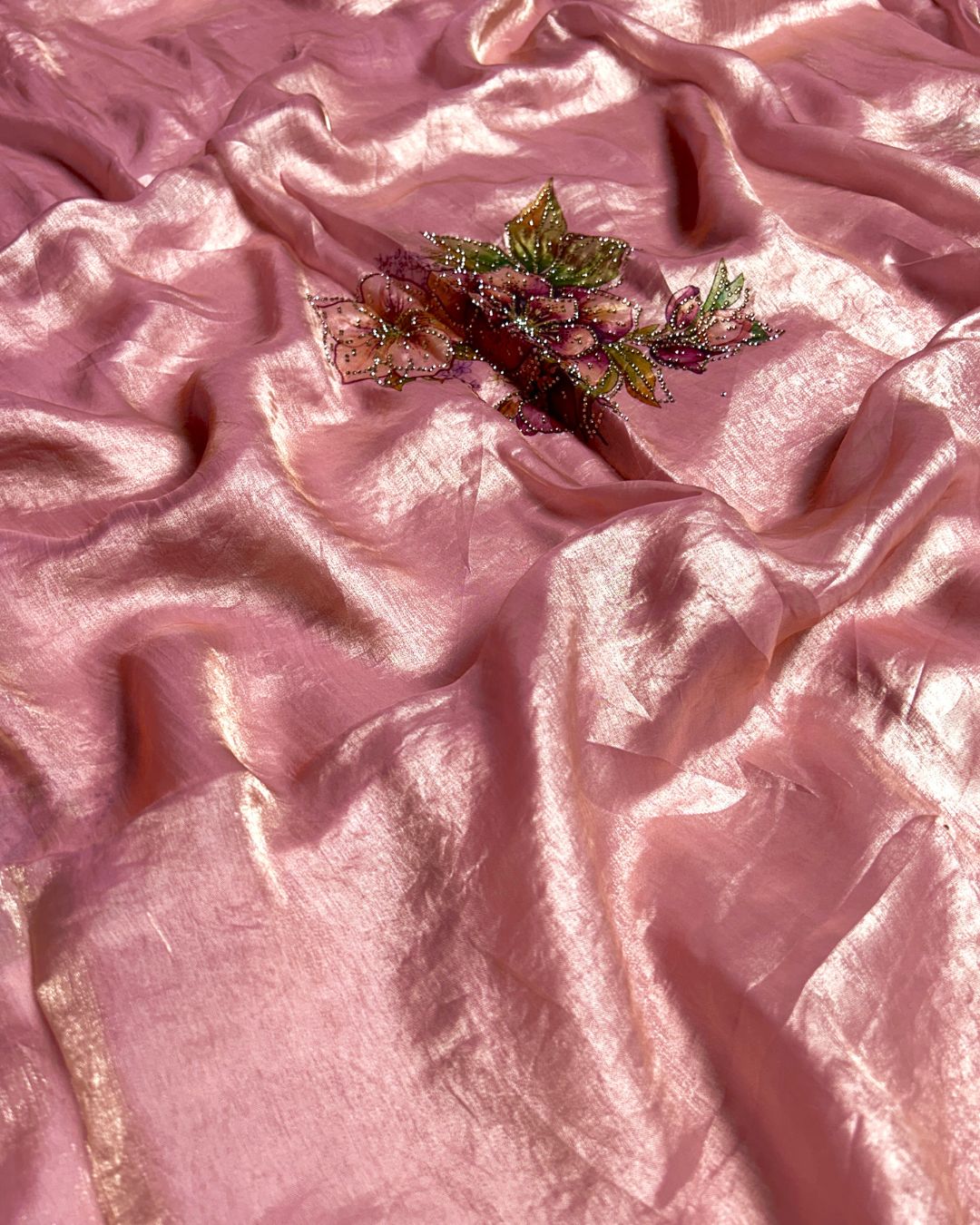 Rose Pink  Colour Organza Saree with Floral Applique work