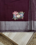 Wine Colour Jute Cotton Saree