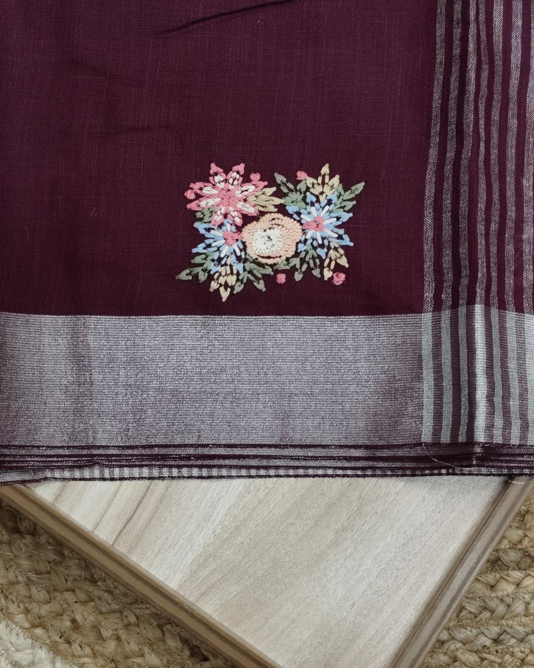 Wine Colour Jute Cotton Saree