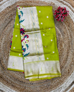 Parrot Green Colour Silk Paithani Saree