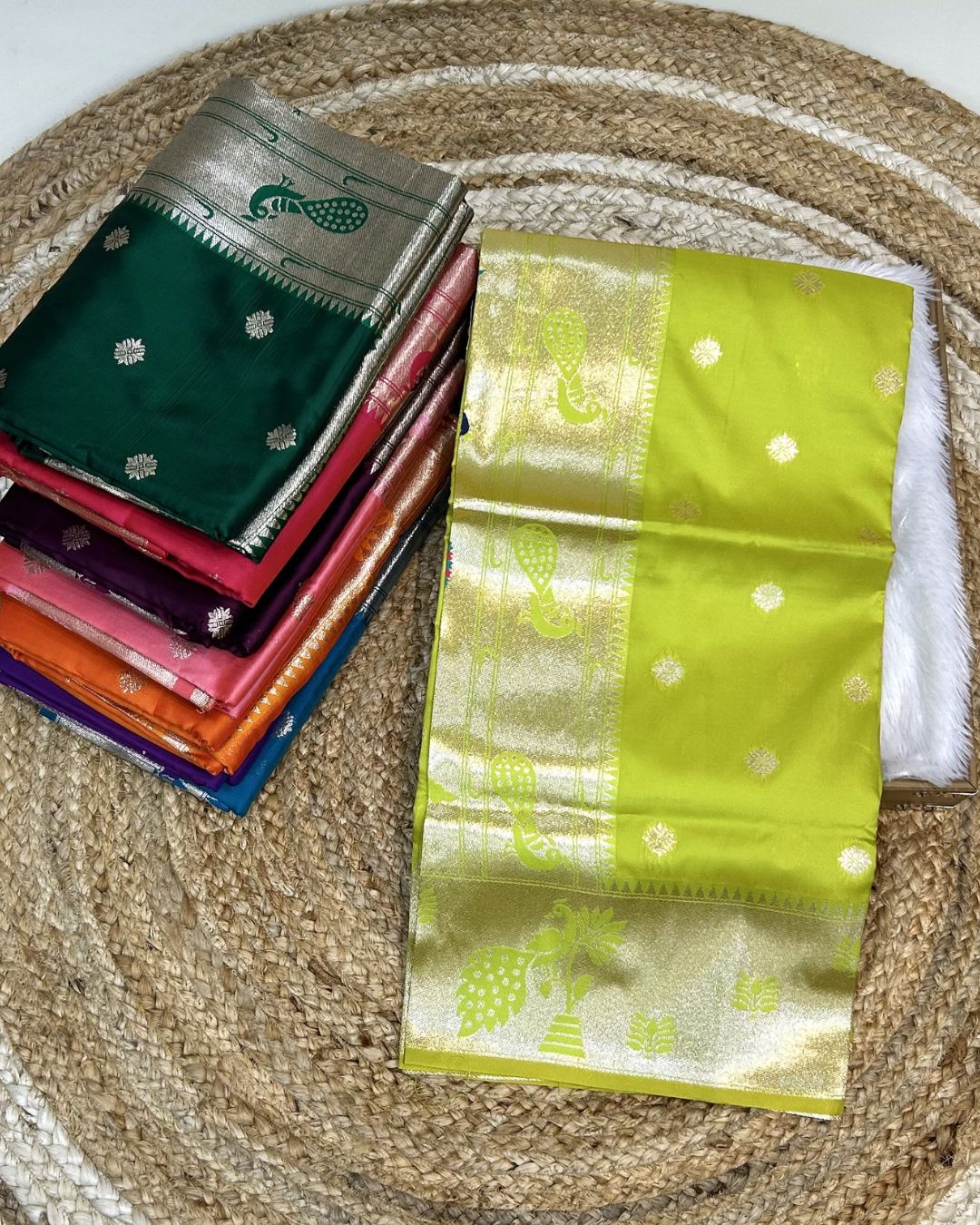 Parrot Green Colour Silk Paithani Saree