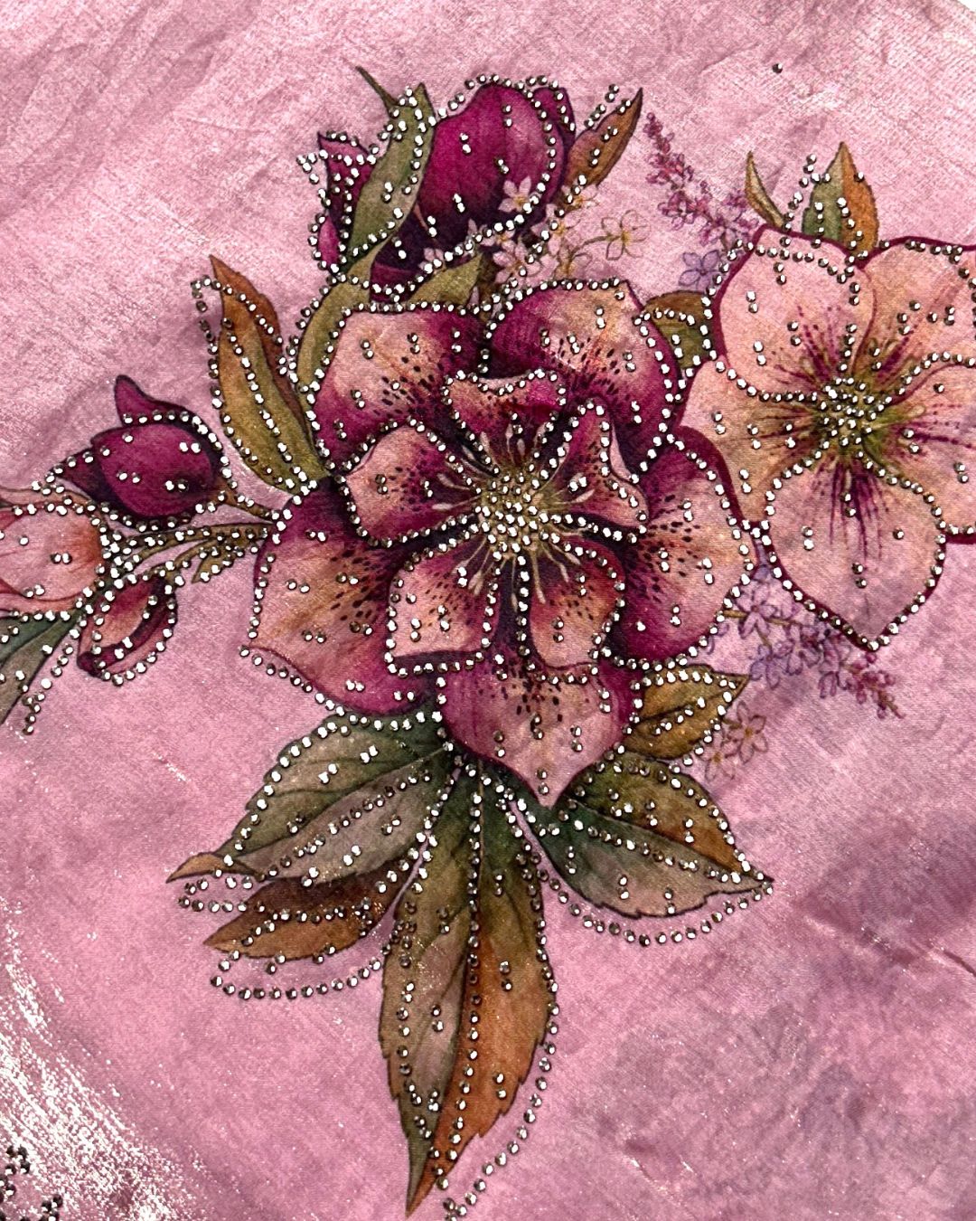 Rose Pink  Colour Organza Saree with Floral Applique work