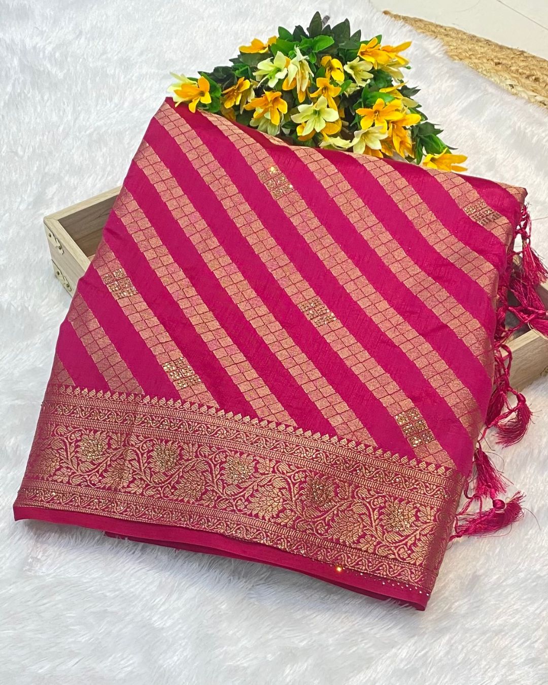 Pink Colour Vichitra Silk Swarovski Work Saree