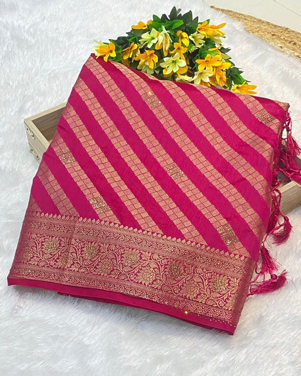 Pink Colour Vichitra Silk Swarovski Work Saree