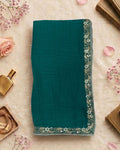 Rama Blue Colour Chiffon Saree With Contrast Blouse