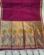 Wine Colour Cotton Jamdani Saree with Sequin Work