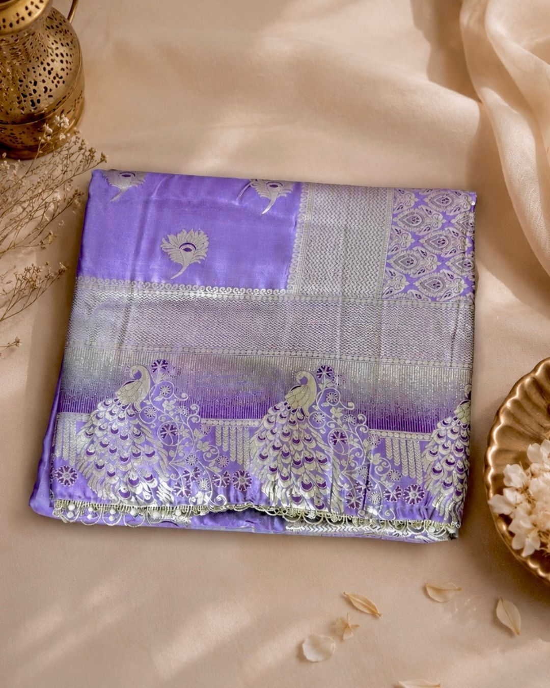 Lilac Colour Soft Silk Saree With Moti Border