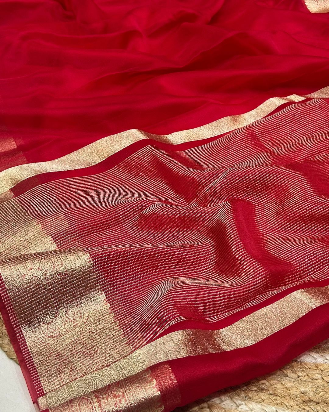 Red Colour Organza Zari Border Saree