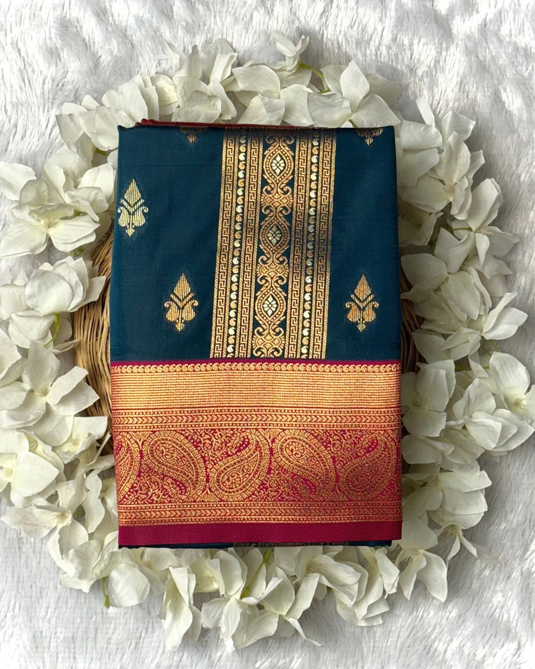 Peacock Blue Colour Semi Silk Zari Saree