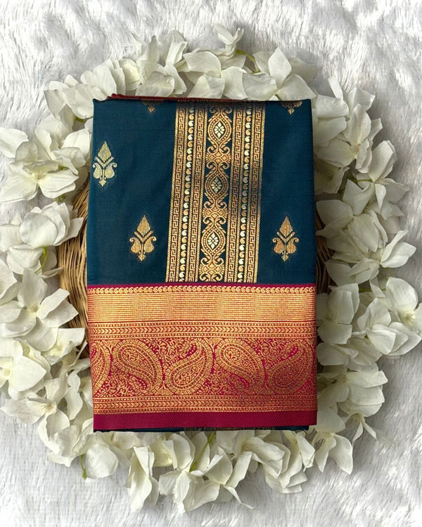 Peacock Blue Colour Semi Silk Zari Saree