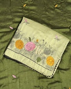 Sage Green Colour Floral Embroidered Style Designer Saree