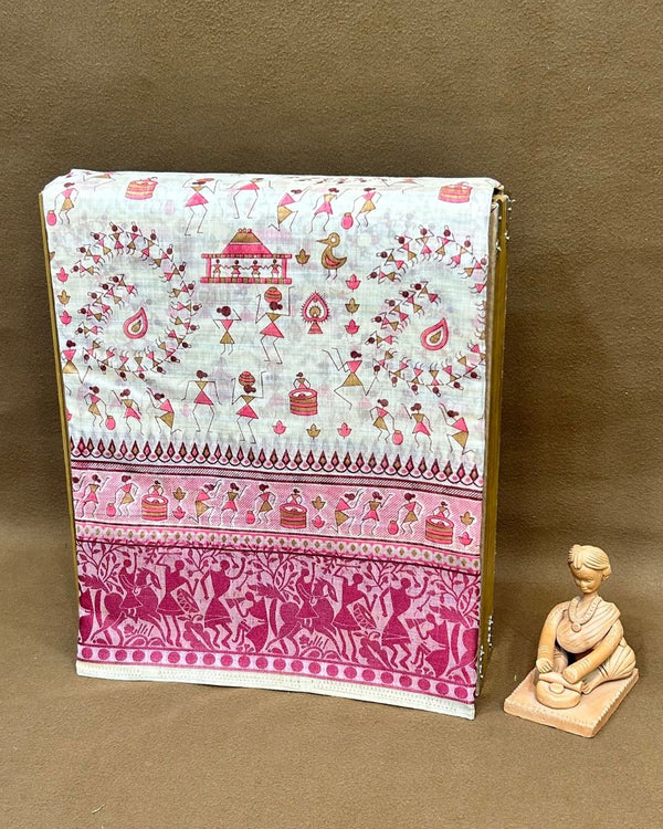 Off White Colour Cotton Warli Design Saree