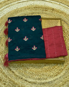 Dark Petrol Blue Colour Vichitra Silk Saree with Contrast Blouse Piece