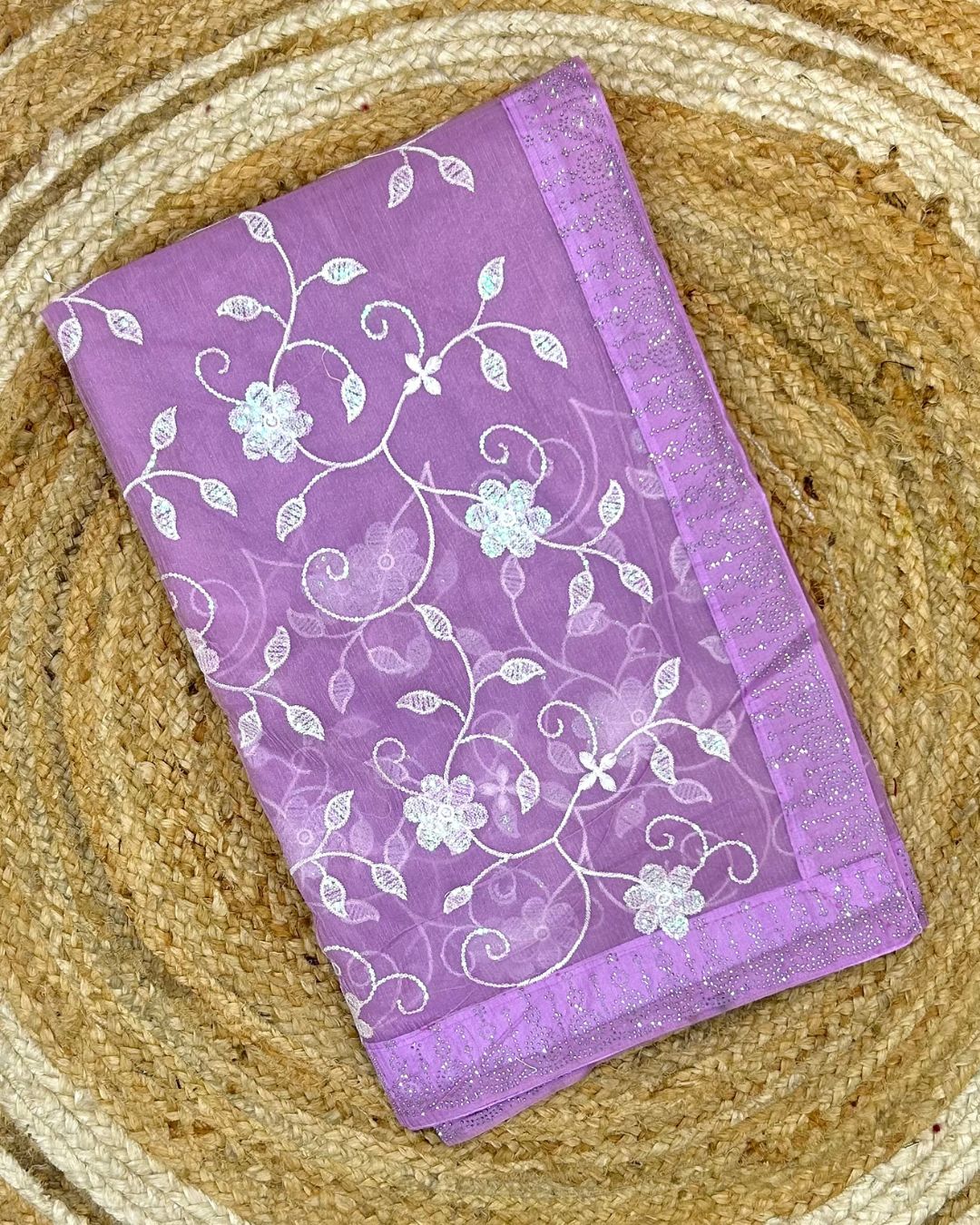 Light Lavender Colour Twill Net Sequin Work Saree